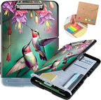Clipboard with Storage,Heavy Duty Plastic Storage Clipboard with Low Profile Clip,Teacher Must Haves,Office Supplies,Hummingbird Red Flower