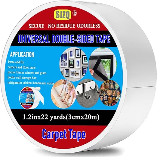 Double Sided Carpet Tape Heavy Duty, 1.2inx22Yards No Residue Rug Tape for Hardwood Floors, Strong Hold Carpet Tape for Area Rugs, Mats, Posters on Tile, Concrete, Metal, Glass