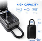 Key Lock Box, 12-Digit Code, Weatherproof Wall Mount, Large Capacity 5-8 Keys, Aluminum Alloy (Black, 3.58 * 2.24 * 7.8IN with Shackle)