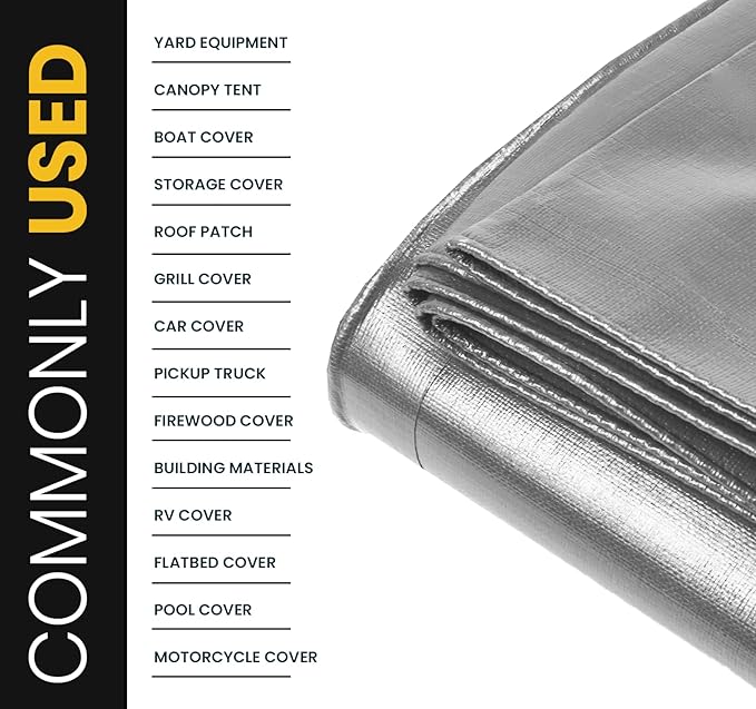 PROTARP Extra Heavy Duty 16 Mil Tarp Cover, Waterproof, UV Resistant, Rip and Tear Proof, Poly Tarpaulin with Reinforced Edges for Roof, Camping, Patio, Pool, Boat. (Silver/Black 30′ X 30′)
