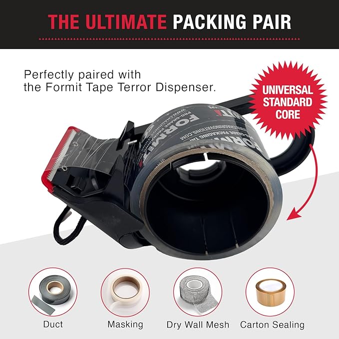 Clear Packing Tape with Dispenser (2 Rolls) - Professional Grade for Boxes - Packaging, Shipping with Refillable Dispenser, Fits Standard Bulk Up to 2" Wide