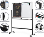 Large Dry-Erase Rolling Magnetic Whiteboard - 48 x 32 Inches Dry Erase Board with Stand Height Adjust Double Sides Mobile White Board Easel on Wheels with 25 Sheets Paper Pad Office, Home & Classroom