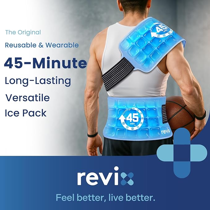 REVIX Large Gel Ice Packs Reusable, 45-Minutes of Long Lasting Cold Packs with Ice Grid Gel Design, Lower Back, Shoulder, Knee Ice Wrap, Cold Therapy for Soothing Waist & Leg Fatigue, 16 × 9", 2 Packs