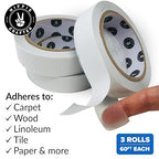 HIPPIE CRAFTER Clear Double-Sided Tape for Crafts, 1 Inch Wide Heavy-Duty Adhesive, Strong Sticky Thin Mounting Tape for Posters, Carpets, and Wall-Safe Use, 3 Rolls, 60ft x 1" Each, 180ft Total