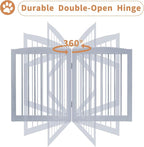 Freestanding Pet Gate - Foldable Wooden Dog Gate for House, Indoor, 80 Inch Wide, 4 Panels 24", Grey