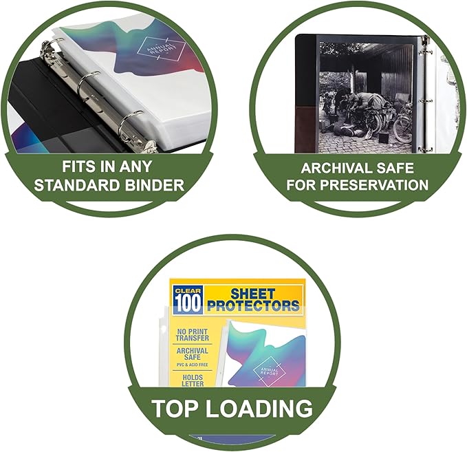 Samsill Heavy Duty Sheet Protectors for 3 Ring Binders, 8.5 x 11 Clear Page Protectors, Plastic Sleeves & Report Covers, Acid Free Archival Safe Document Protectors