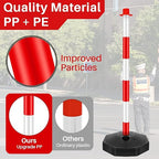 Konohan 12 Sets 34 Inch Parking Cone Delineators Post Traffic Cone Plastic Stanchion Set Stands Parking Barrier with Base 6.6 ft Chain S Hooks Reflective Collar (Red,White)