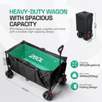 Foldable Beach Wagon Cart- Interchangeable All Terrain Wheels- 12" Beach Wheels Optional- Patent Pending- Gardening, Fishing, Shopping-Built-in Insulated Cooler Pouch, More Storage Pockets, Cupholders