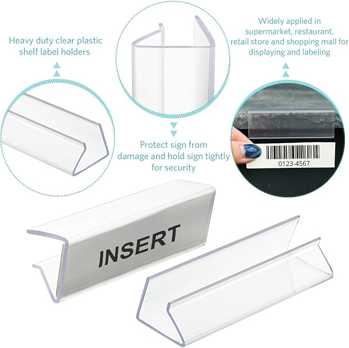 Outus Plastic Label Holder Wire Shelf Label Holder 3 x 0.875 Inches Pockets Shelf Price Tag Holders for Supermarket Library Kitchen Bookshelf Storage Bins(50 Pieces)