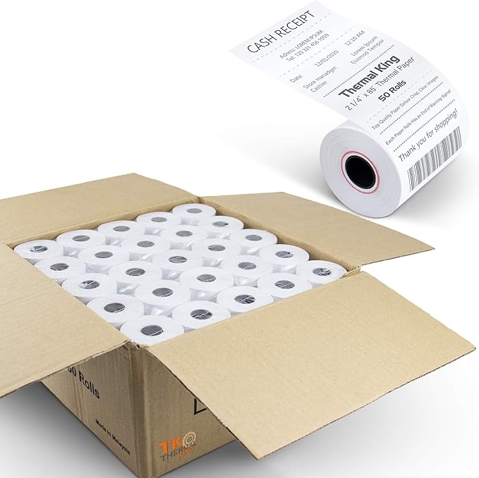 (50 Rolls) 2 1/4" x 85' Thermal Paper, POS Receipt Paper for Retail Business Cash Register, Fits Most Credit Card Terminal