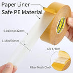 2Pack Double Sided Tape Heavy Duty, 1.18" x 66FT (132FT Total), Universal High Tack Strong Wall Adhesive with Fiberglass Mesh, Super Sticky Resistente Clear Tape, Easy Use Mounting Tape