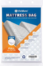 VICMORE 2 Pack Full Mattress Bags for Moving, Storage & Disposal – Clear Heavy-Duty Plastic Covers, Tear-Resistant & Dustproof, Recyclable (Fits Full/Double Beds)