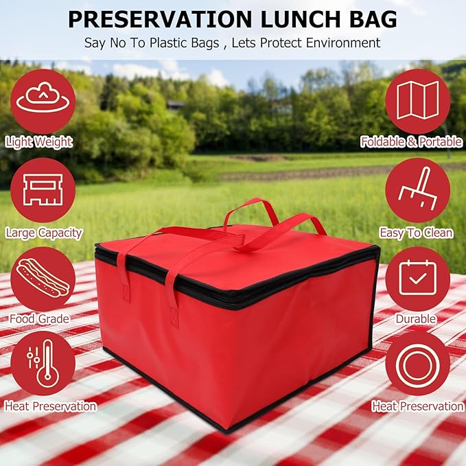 PRETYZOOM Insulated Bag for Food Packing, Large Capacity Pizza Packing Bags for Hot And Cold Food, Reusable Warming Carrier for Holiday, Picnic, Family Gathering