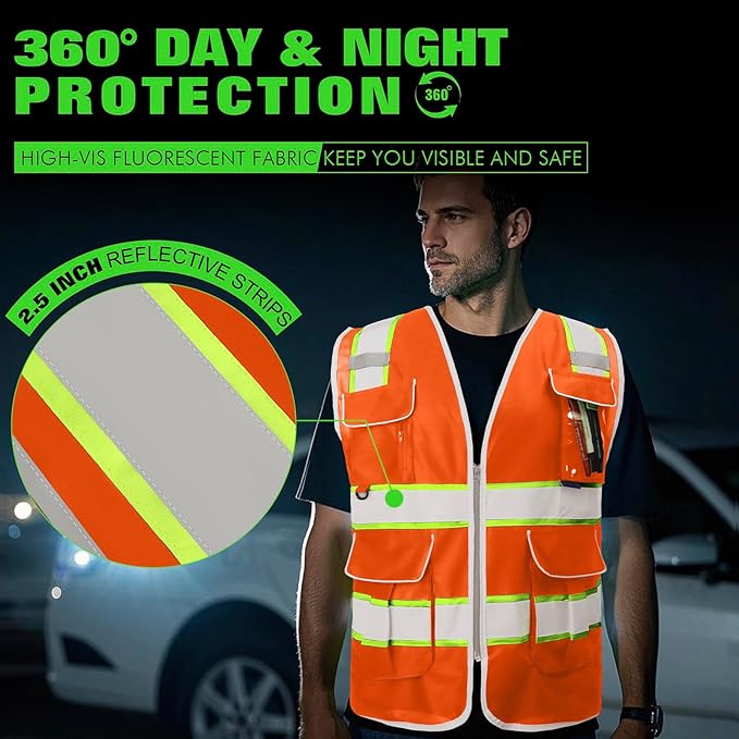 BeautyWill Custom Logo 10/20 Pack Safety Vest Class2 High Visibility Vest with Pockets Breathable Construction Vest Bulk