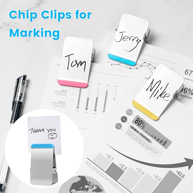 Bag Clips for Food, 6 Pack Metal Chip Clips with Colored Silicone, Heavy Duty Chip Clip with Air Tight Seal, Stainless Steel Clamp for Kitchen, Office, Tool Room