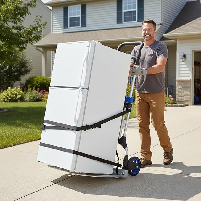 Folding Hand Trucks Heavy Duty by Leeyoung,500 lb Aluminium Folding Hand Cart Dolly with 8 inch Wheels (incl 2 Bungee Cords)