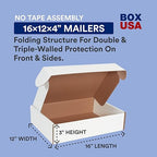 Box USA 16" Deluxe Shipping Boxes 16"L x 12"W x 4"H, 50-Pack - White Box Mailers for Packaging, Storage, Gifts or Bulk Business Orders