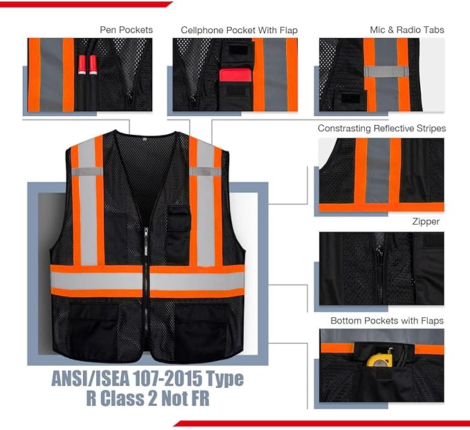 KAYGO Safety Vest with Pockets - High Visibility Reflective Vest ANSI Class 2 Construction Vest