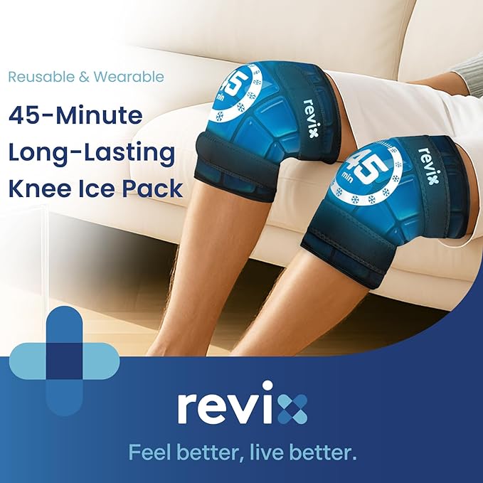 REVIX 2 Packs Knee Ice Pack Wrap, 45-Minute Long-Lasting Ice Pack for Knees with Ice Grid Gel Design, Reusable Gel Ice Wrap with Cold Compress Therapy for Thighs, Elbows, Calves & Legs (12" × 9.5")
