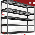 65" W Garage Shelving Heavy Duty, 5 Tier Garage Shelves, 30" D Adjustable Storage Shelving Unit, Commercial Metal Shelf for Kitchen, Warehouse, Pantry, School, Shop, 65" Wx30 Dx79 H