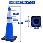 OrangeStar 36" Traffic Cones 4-Pack Blue Safety Cones with Reflective Collars, Heavy Duty Base for Construction, Parking Lot, Road Work, Flexible PVC, Indoor & Outdoor Use