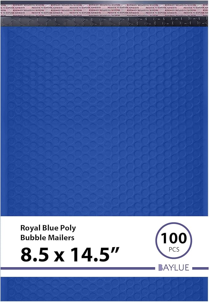Royal Blue Poly Bubble Mailers 8.5x14.5 inch #3 | Self Seal Padded Envelopes | Cushioned Bubble Mailer | Usable Size 8.5x13.5 | WaterProof | Lightweight mailing Shipping Bags | 100 Pack Bulk