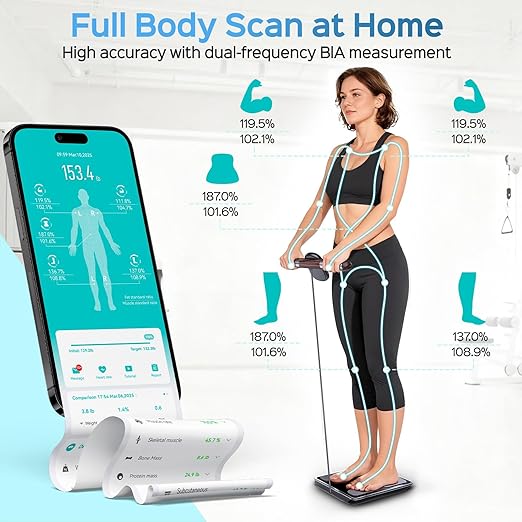 CLORIS Digital Smart Scale for Body Weight Fat BMI Muscle Mass 28 Body Composition Measurement Health Analyzer 8 Electrodes with App Bluetooth, Full-Color TFT LCD