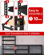 PrimeZone 35.5" x 12" x 72" Heavy Duty Storage Shelves - 5 Tier Adjustable Garage Storage Shelving, Metal Storage Utility Rack Shelf Unit for Warehouse Pantry Closet Kitchen, Black
