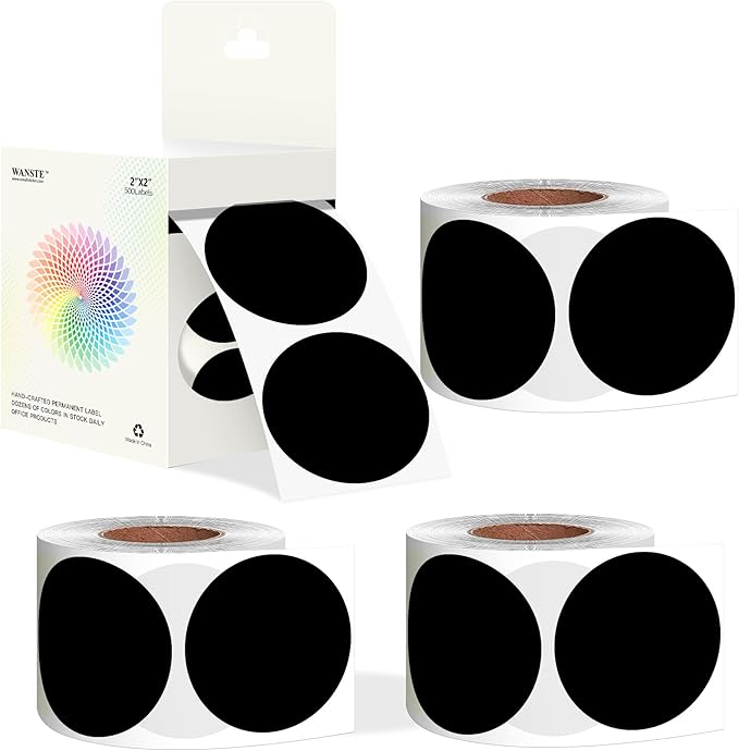 2-Inch Black Circle Sticker Labels,2000Pcs 4 Rolls,Multi-Purpose Round Coding Labels for Office,Inventory, Organizing