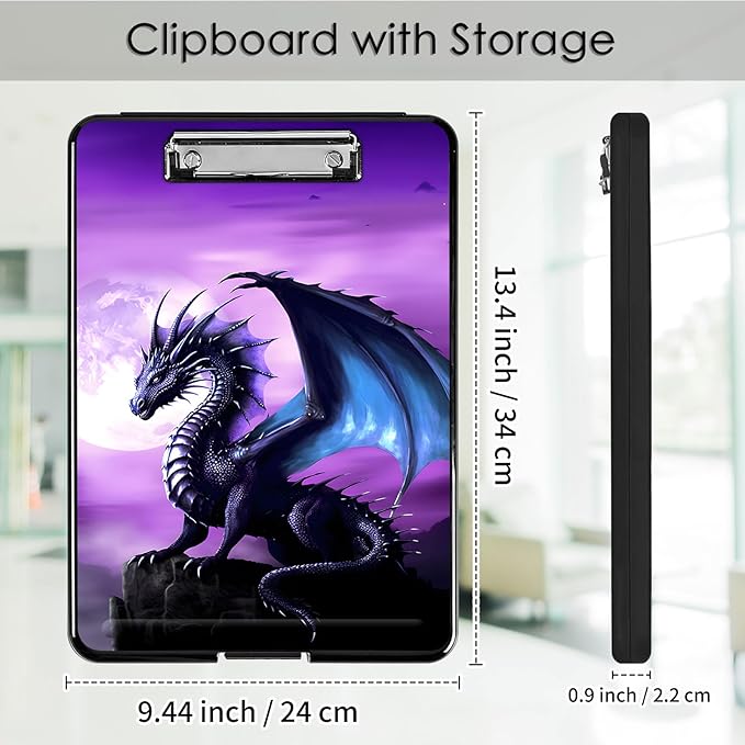 Clipboard with Storage,Office Supplies Nursing Clipboards Folder with Pen Holder Plastic Foldable Clip Board with Storage for Nurse Teacher,Purple Dragon