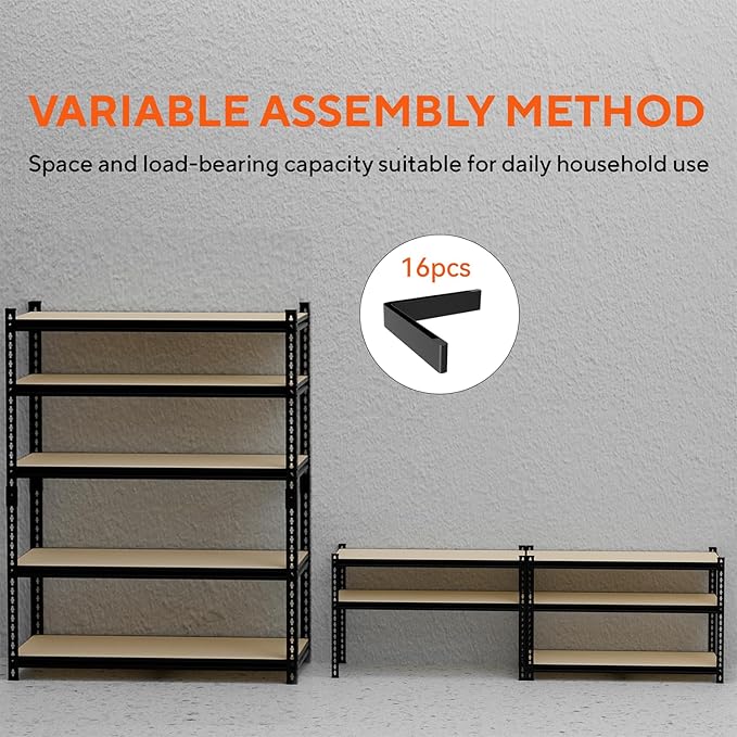 5 Tier Garage Shelving, Adjustable Heavy Duty Garage Shelves,Metal Storage Shelves Unit for Basement,Warehouse,Pantry Kitchen