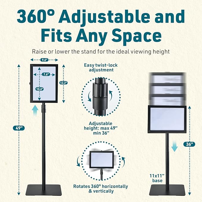 2 PACK Double-Sided Adjustable Heavy Duty Pedestal Sign Holder Stand for Display - Indoor/Outdoor Floor Sign Stand with Base 8.5x11 inches (Horizontal and Vertical Orientation) - includes dry erase marker