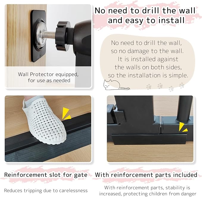 Lumizone Extra Tall Pet Gate 55.12" High Pressure Mounted 46.65"-50.78" Extra Wide (9 Sizes) 1.37" Gap for Cat Dog Stairs Doorway Hallway No Drilling Auto-Close (46.65"-50.78" W, Black)