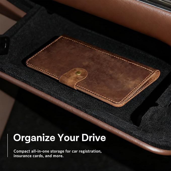 CoBak Genuine Leather Car Registration and Insurance Holder–Luxury Vehicle Glove Box Organizer, Premium Auto Document Case with Magnetic Closure for License, Cards & Papers