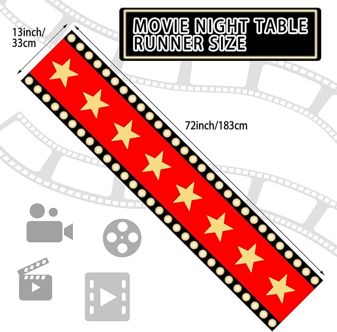 2 Pcs 13 x 72 Inch Movie Night Table Runner with Gold Star Design - Red Carpet Decoration for Birthday Party Supplies（red）