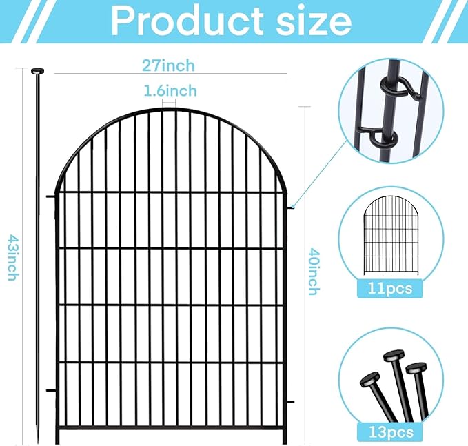 Tall Garden Fence with Gate 40 in(H)x26.2 Ft(L), 12 Panels Dog Fence Outdoor for Yard, No Dig Garden Fence Border,Heavy Duty Metal Temporary Rabbit Dog Fences Animal Barrier for Outdoor Yard