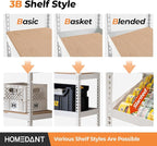 HOMEDANT 35.9" W 5 Tier Heavy Duty Garage Shelving Adjustable Metal Rack Storage Shelves Standing Shelf Unit Organizers Pantry Closet White 1Pack