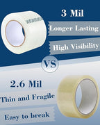 Lichamp Heavy Duty Packing Tape 6 Rolls, Wide Packaging, 3 in. x 90 Yd., 3 Mil Thick, Clear, Commercial Grade Carton Packaging Tape Refills, Shipping, Mailing, Moving Supplies & Storage