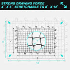 Cargo Net for Pickup Truck Bed, 4'x6' Stretches to 8'x12' Natural Latex Core Heavy Duty Bungee Cargo Net with 12 Carabiners +12 ABS Hooks, Compatible with Ford, Dodge, Chevrolet, Toyota, GMC