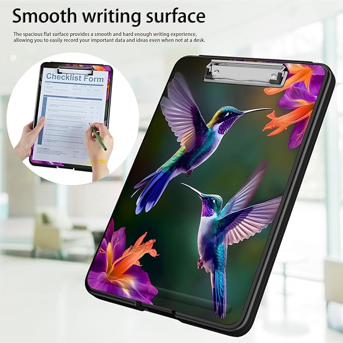 Clipboard with Storage,Office Supplies Nursing Clipboards Folder with Pen Holder Plastic Foldable Clip Board with Storage for Nurse Teacher,Hummingbird Flowers