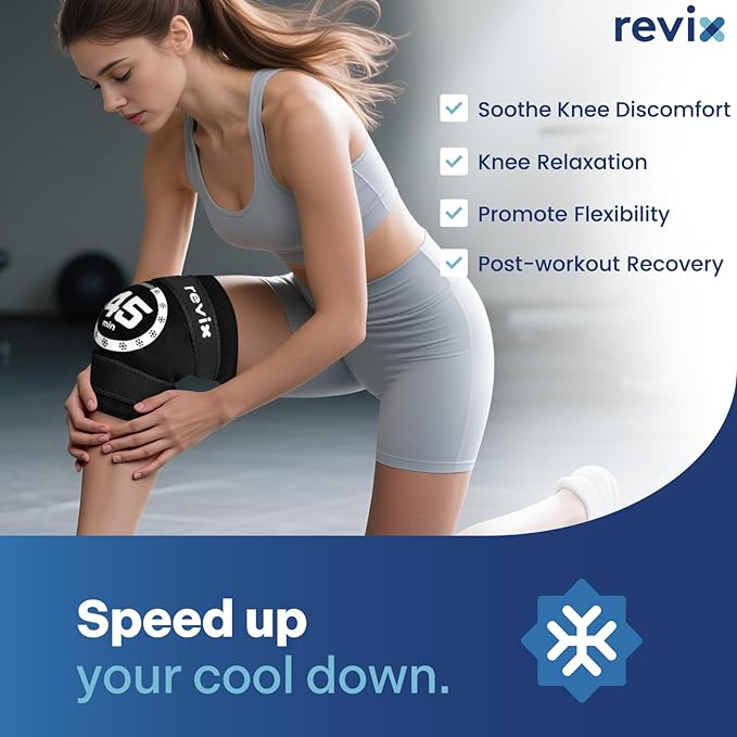 REVIX Knee Ice Pack Wrap, 45-Minute Long-Lasting Ice Pack for Knees with Ice Grid Gel Design, Reusable Gel Ice Wrap, Cold Therapy to Soothe Discomfort in the Thighs, Elbows, Calves & Legs (12" × 9.5")