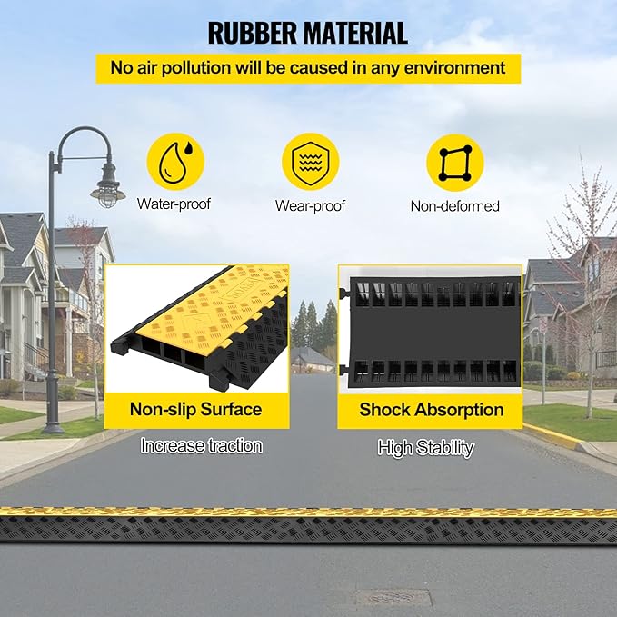 Happybuy 1 Pack of 3-Channel Rubber Cable Protector Ramps Heavy Duty 44000Lbs Load Capacity Cable Wire Cord Cover Ramp Speed Bump Driveway Hose Cable Ramp Protective Cover