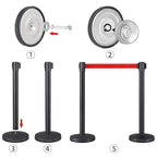 Yaheetech 2-Pack Stanchion Post Rope Barriers - Heavy Duty Black Crowd Control Stanchions 36-Inch Height with 6.5 Feet Red Retractable Belt Easy Connect Assembly