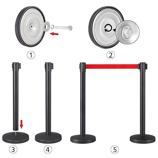 Yaheetech 2-Pack Stanchion Post Rope Barriers - Heavy Duty Black Crowd Control Stanchions 36-Inch Height with 6.5 Feet Red Retractable Belt Easy Connect Assembly