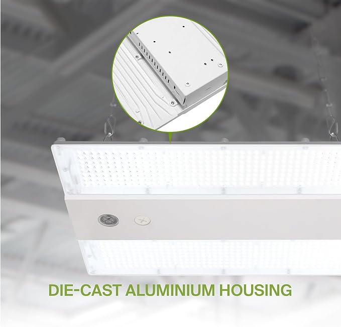 ASD LED Linear High Bay Light Fixture, Commercial Shop Lighting | 3CCT, Dimmable, Power Adjustable, DLC Premium, UL Listed | 320W 51000LM 3500-5000K 200-480V | Warehouse, Garage, Workshop Lamp | White