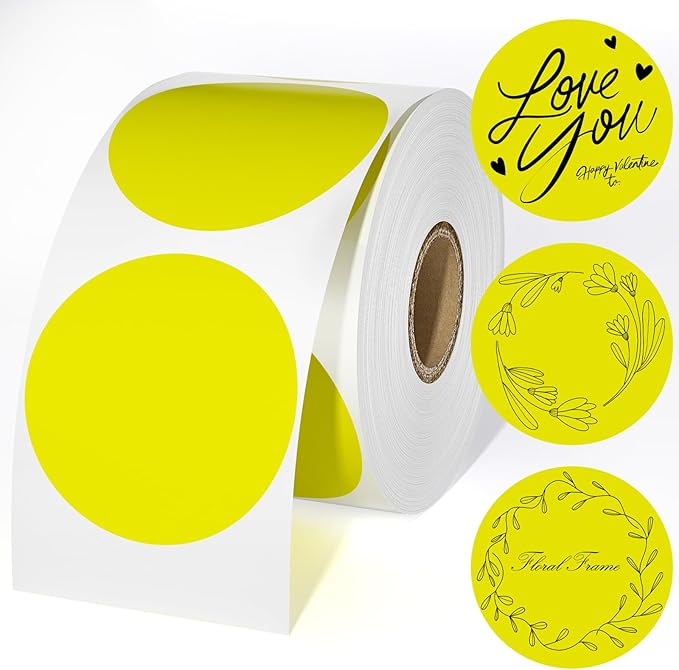 CLASSY 2" Circle Thermal Sticker Label - Multi-Purpose Self-Adhesive Round Direct Thermal Labels for Name Tags, Inventory, Color Coding, Logo Design (750 Labels/Roll, Yellow)