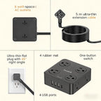 Flat Plug Power Strip with USB C, 6.5FT Flat Extension Cord - 8 AC Outlets and 4 USB(1 USB C), Power Strip with Surge Protector, Wall Mount Charging Station Office Home (Black, 15 FT)