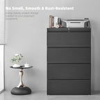 Lateral 4 Drawer File Cabient with Lock, Metal Filing Cabinets for Home Office, Heavty Duty Office Storage Cabinet for A4/Letter/Legal (Matte Black)