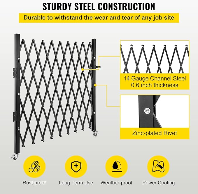 VEVOR Folding Door Scissor Gate - Steel Accordion 87" H x 94" W, 360 Rolling Barricade,Padlock