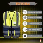 A-SAFETY High Visibility Mesh Safety Reflective Vest with Pockets and Zipper,Hi Vis Viz Reflective Safety Vest(Yellow&Navy Mesh XXXL)